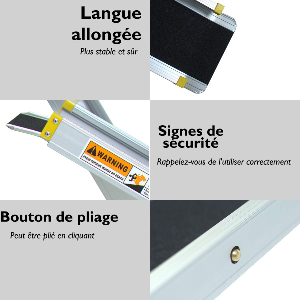 COSTWAY Lot de 2 Rampe Fauteuil Roulant Rampe Télescopique Anti-dérapant en Aluminium avec Longueur Ajustable 3 Niveaux 121,5/183/212,5CM et Charge Maximale 270KG