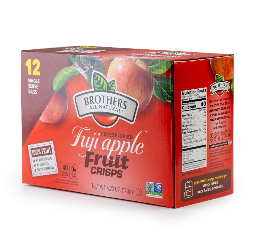 Brothers All Natural Freeze Dried Fruit Crisps, Fuji Apple, 0.35 Oz (Pack of 12), Made with 100% Fruit, Gluten Free, Soy Free, Vegan, Healthy Snack, Lunch Box Ready | Packaging May Vary