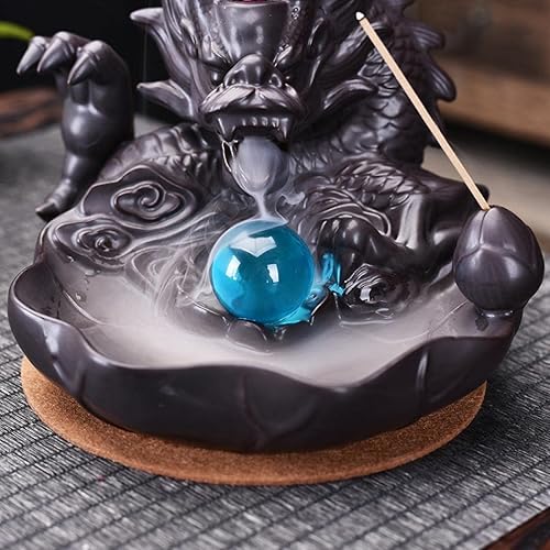 Miniatura 4 de Quemador de incienso de dragón con bola de cascada de reflujo de incienso de cerámica con conos