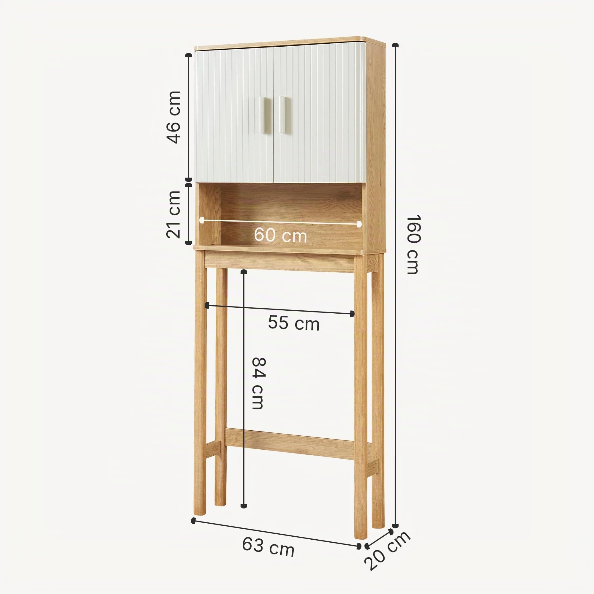 [en.casa] Meuble Toilettes WC Lave-Linge Sèche-Linge avec 2 Portes Compartiments Ouvert Barre Transversale Réglable MDF Bois de Pin 160 x 63 x 20 cm Effet Chêne Sable Naturel