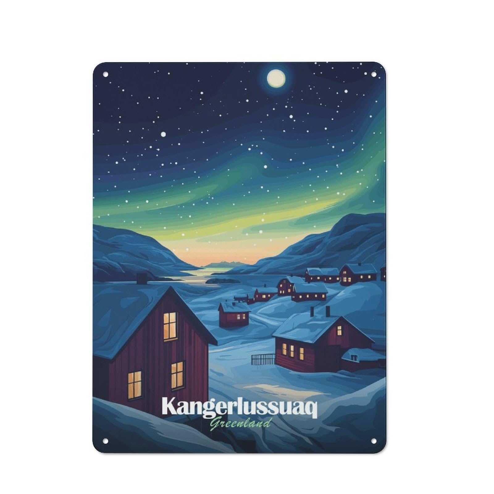 Junmoney Style-1 Greenland Cabin Aurora Night Printed Metal Sign 40X30cm For Café Or Restaurant, For Restaurant Decor Fans, For Retro Home Interiors