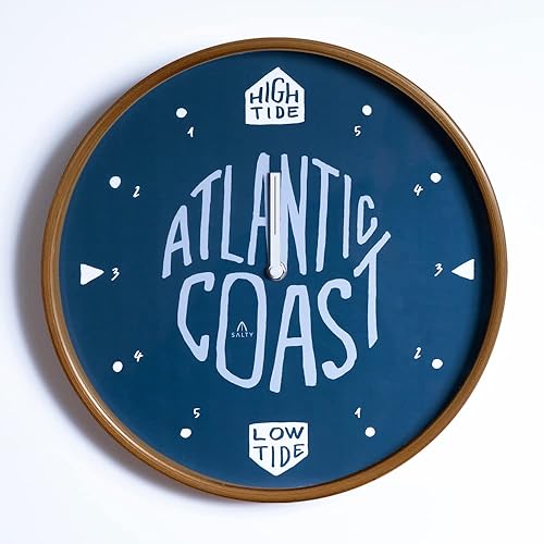 SALTY Inicio - Reloj de marea - Decoración costera - Reloj de pared de 12.2 pulgadas - Esfera de madera premium - Movimiento silencioso del reloj -