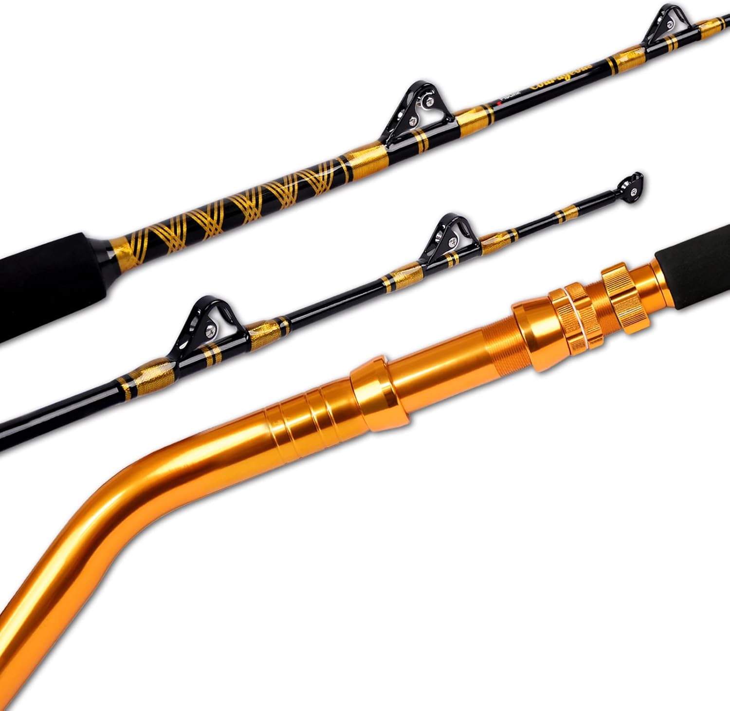 Fiblink Saltwater Fishing Rod 2 Piece Bent Butt Trolling Rod Deep Sea Roller Rod Big Game Conventional Boat Fishing Pole(50-80lbs/80-120lbs,5'6"/6') 6'80-120lbs Roller Guides-b