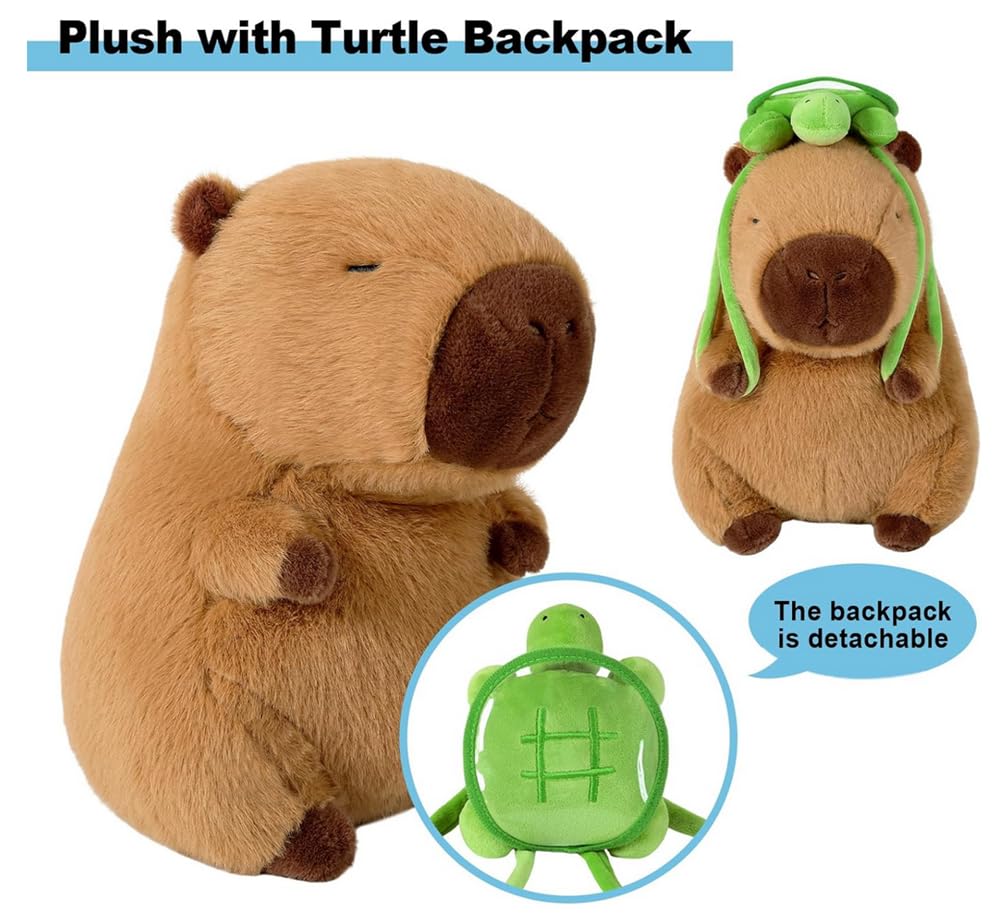NatureMan's Cute Capybara Stuffed Animal (Kawaii 30cm Plush Toys for Girls Kids & Adults) - Capybara-Turtle Backpack - Image 3