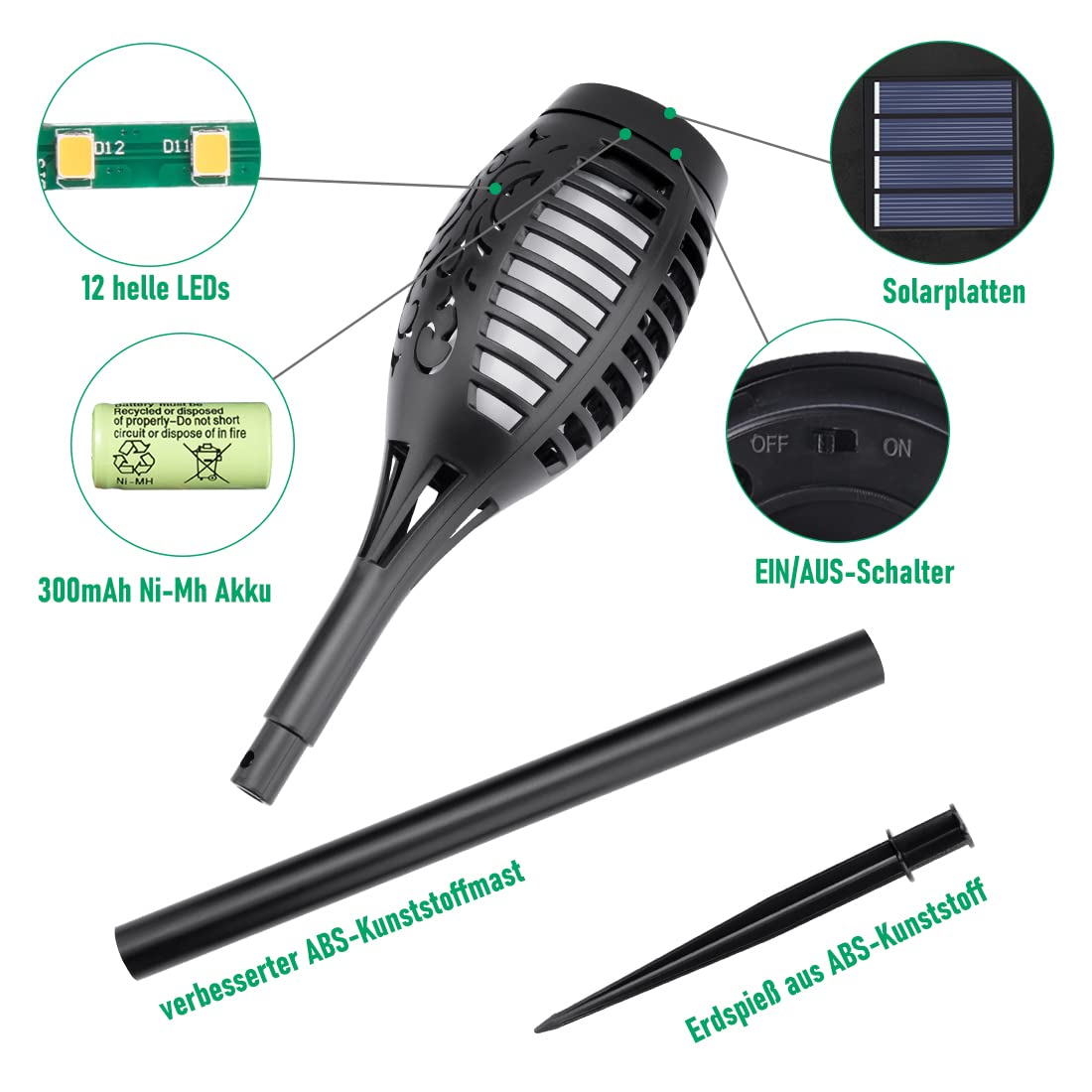 Solarfackeln für Außen Flackernd, 6Stück Solarlampen für Außen Garten, Gartenfackeln Solarleuchten für Außen, LED Gartenbeleuchtung Solar Gartenleuchten, Gartenlampen Solar für Garten Deko