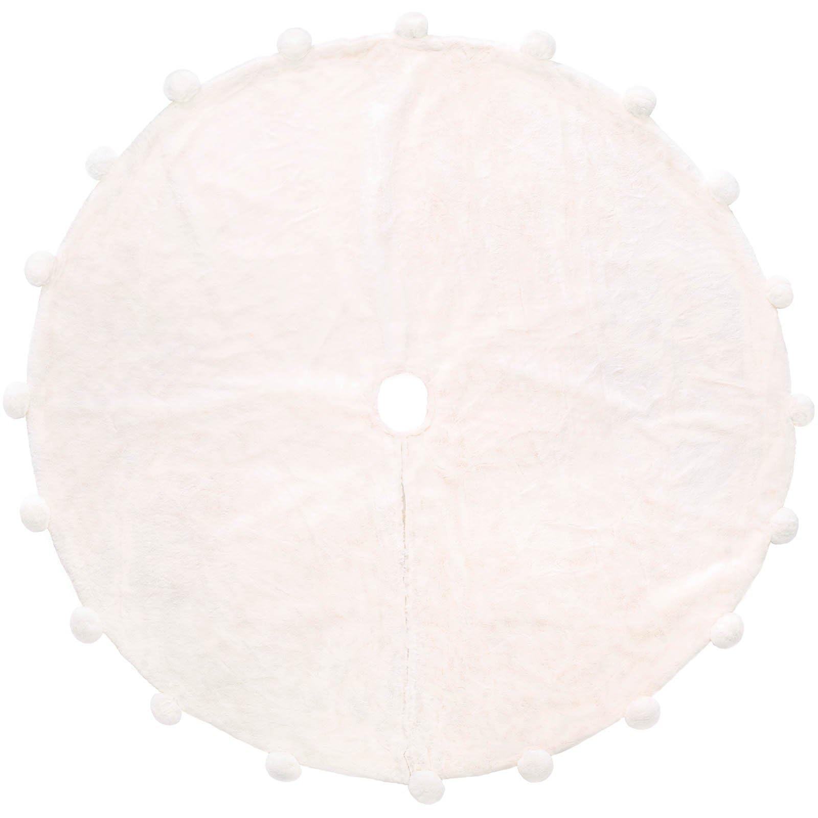 WeRChristmas PomPom Fur Christmas Tree Skirt, Cream, 48 inches