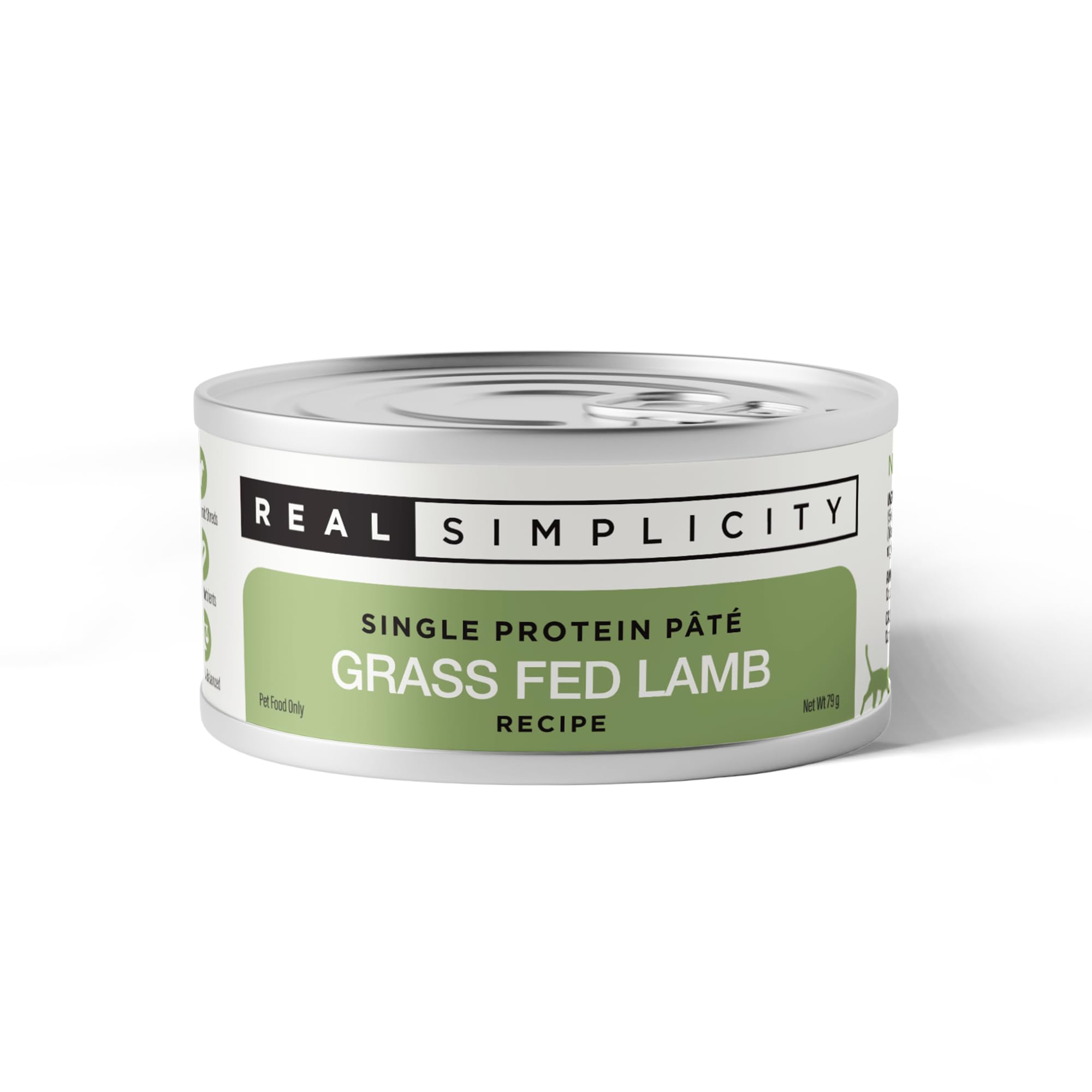 Real Simplicity Wet Cat Food Cans, Grain Free Single Protein Pate with Real Meat Shreds, Complete & Balanced, Grass Fed Lamb, Supports Brain Function, 12 x 79g