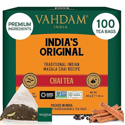 VAHDAM - Bolsitas de té Masala Chai orgánico 100 bolsitas de té Especias 100 reales y naturales - Cardamomo canela pimienta negra clavo de olor