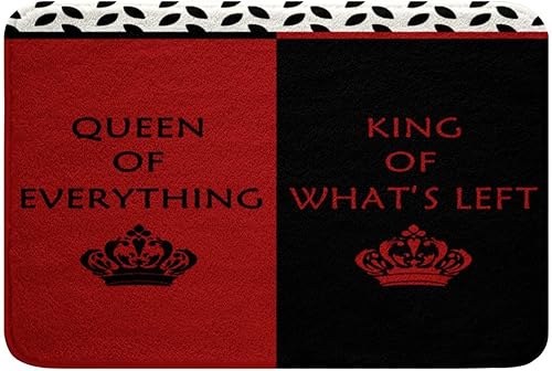 Erosebridal Alfombras de baño para parejas, color rojo y negro, 20 x 32 pulgadas, Queen of Everything King of What Left Bath Mat Regalos de boda