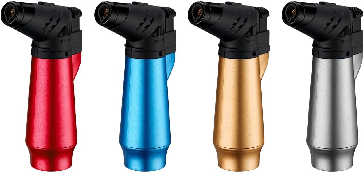 Torch Lighter with Soft Flame Model Large Gas Tank Refillable Butane Windproof Jet Lighters for Candle Cooking Outdoor BBQ Incense (4 Pack) (Butane Not Included)