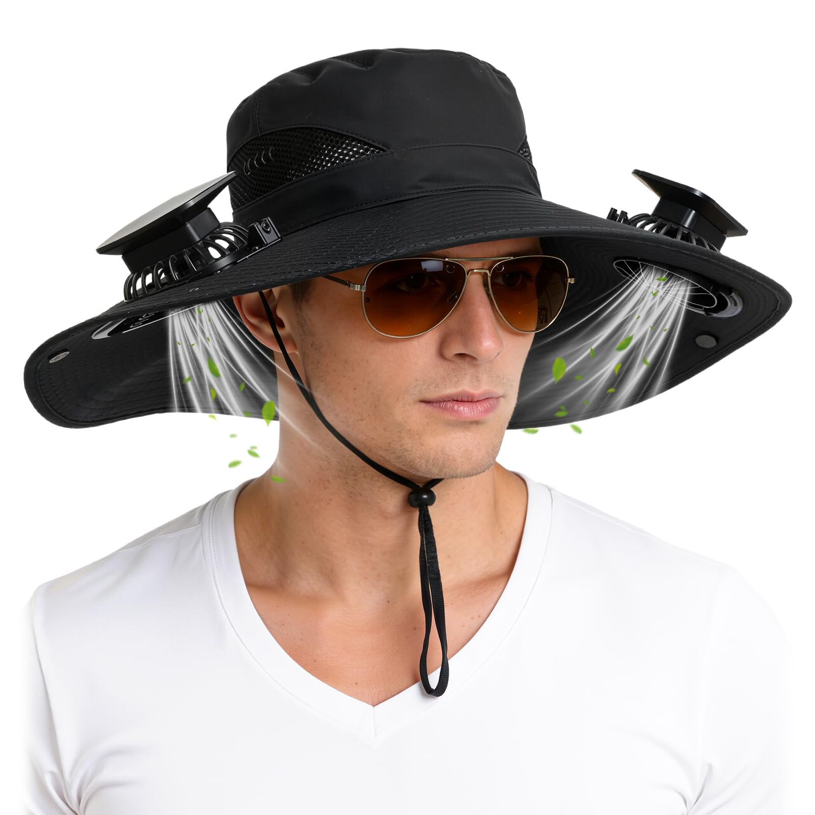 Photo 1 of ***BROKEN, SOLD FOR PARTS*** Solar Panel Powered Fan Built in Wide Brim Outdoor Fishing Hat USB Solar Charging,2-in-1 UPF 50+ Wide Brim Sun Hat,for Camping Hiking Beach Summer Safari Black