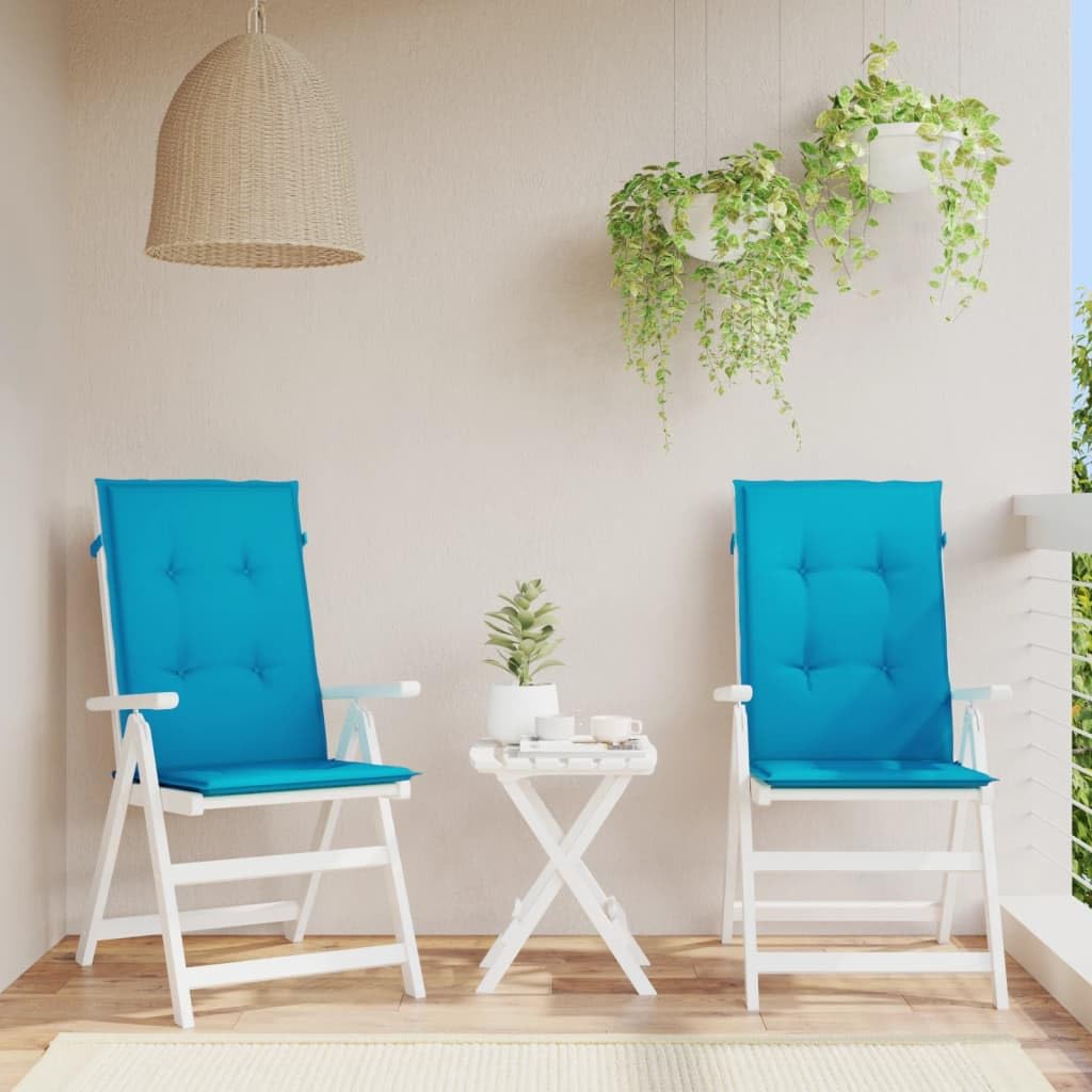 Coussins de chaise dossier haut bleu lot de 2 en polyester pour fauteuil de jardin et terrasse