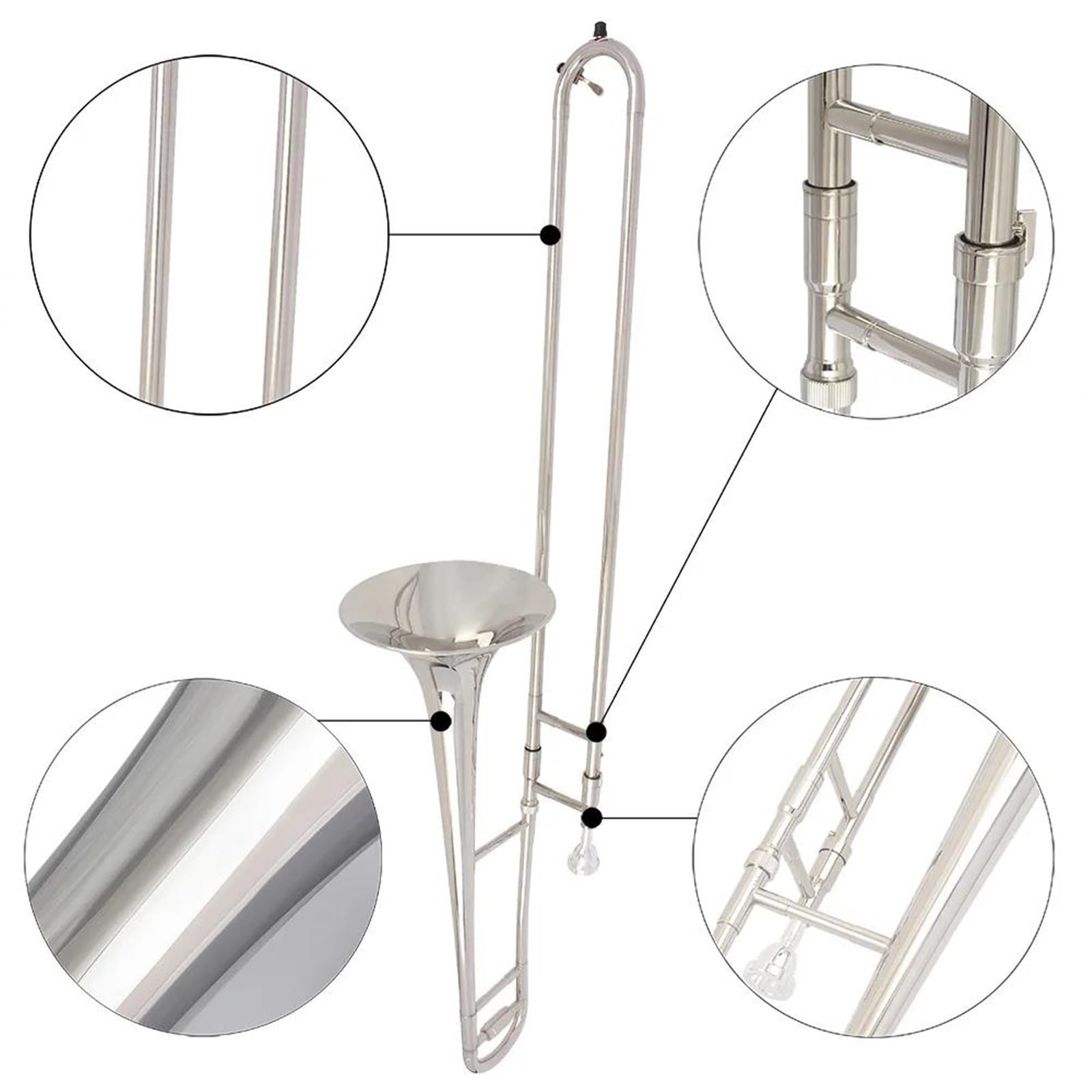 Trombón Profesional Amante De La Música Trombón Alto Latón Tono Sib Instrumento De Viento Si Bemol Con Accesorios(Silver set)
