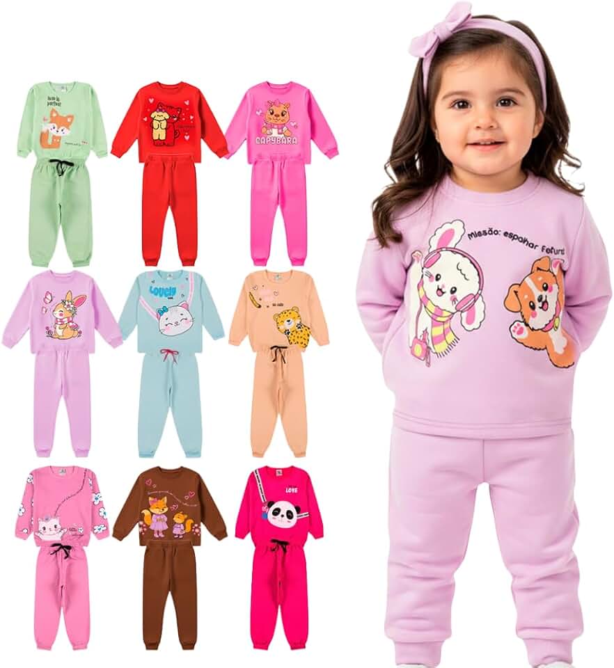 Kit Sortido 8 Peças Roupa Menina Bebê Inverno - Kit 4 Conjuntos Moletom Feminino Infantil Frio