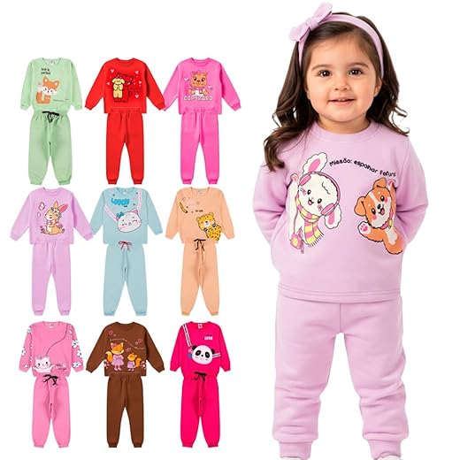 Kit Sortido 8 Peças Roupa Menina Bebê Inverno - Kit 4 Conjuntos Moletom Feminino Infantil Frio