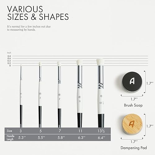 Miniatura 3 de ARTIFY - Juego de cepillos secos con almohadilla de amortiguación y jabón para pincel 5 tamaños de cepillo seco de grado profesional para pintura en