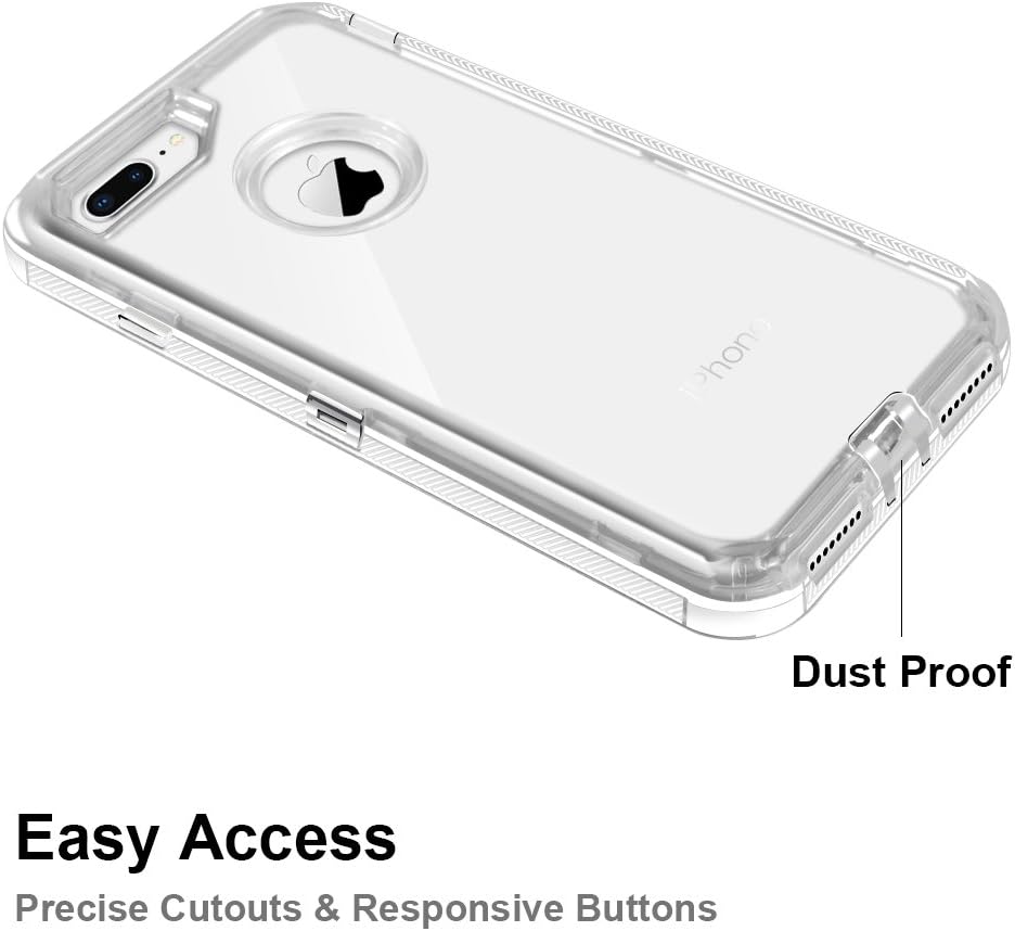 Anuck Case for iPhone 8 Plus Case, for iPhone 7 Plus Case 5.5 inch, 3 in 1 Hybrid Heavy Duty Defender Case [Shock Absorption] Shockproof Clear Protective Hard Shell Soft TPU Cover - Transparent