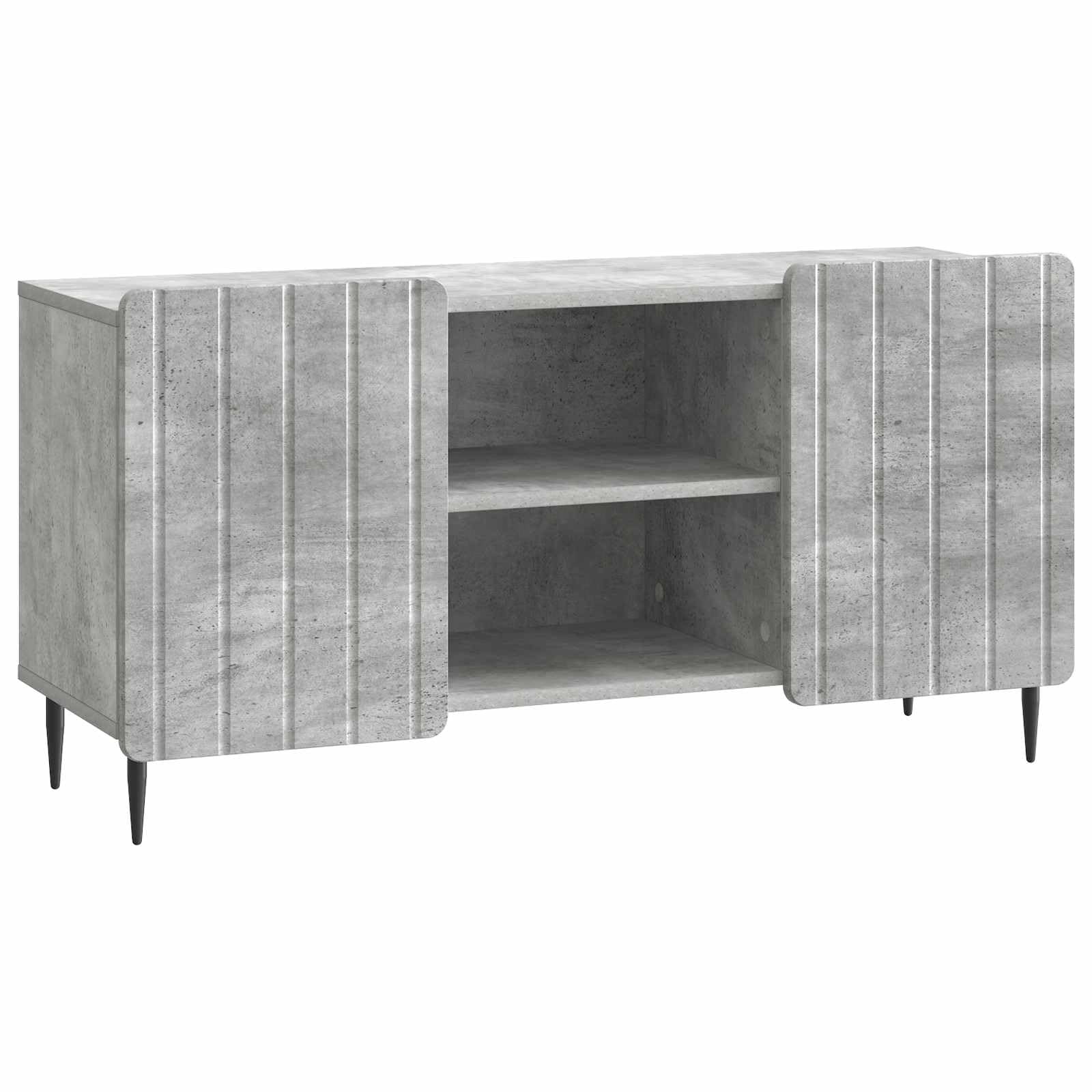 Hothingwell TV-Möbel, Holz, 102 cm, Betongrau | Drehtüren 90 °, Füße aus schwarzem Stahl, DVD-Regal, leicht zu reinigen mit feuchtem Tuch