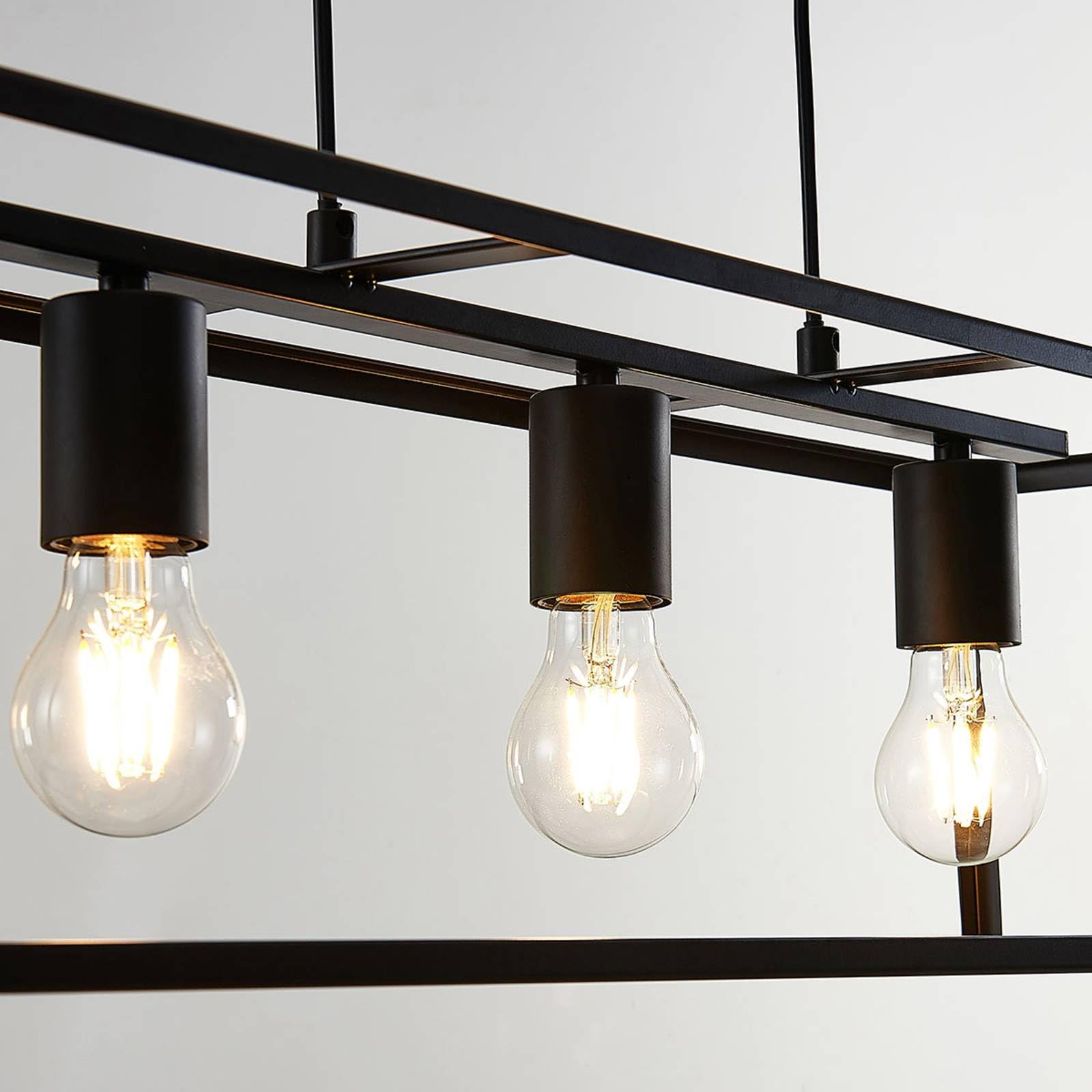Lindby Lampadario a Sospensione Nero, Lampada Gabbia Nera Metallo Industrial Vintage Cucina Sala da Pranzo Ristorante 3 Luci E27 Plafoniera Led Soffitto Moderna Acciaio
