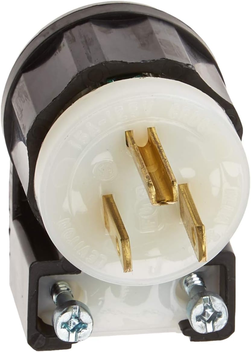 Leviton 15 Amp, 125 Volt, Angle Plug, Straight Blade, Industrial Grade, Grounding, 5266-CA, Black-White