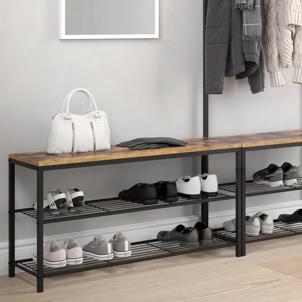 Vicco Banco para Zapatos Fyrk, Madera Antigua, 100 x 51.5 cm | con dos niveles de almacenamiento para una organización clara de los zapatos