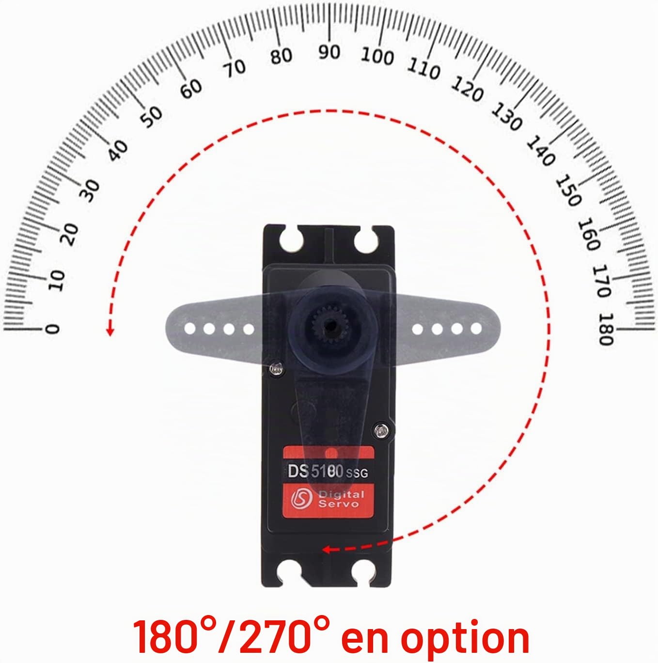 YUNIQUE FRANCE Servomoteur numérique DS5180 7,4 V 80 kg avec moteur servo avec cames 18T pour camion robotisé Modèle Baja Car 1/10 (180 degrés)