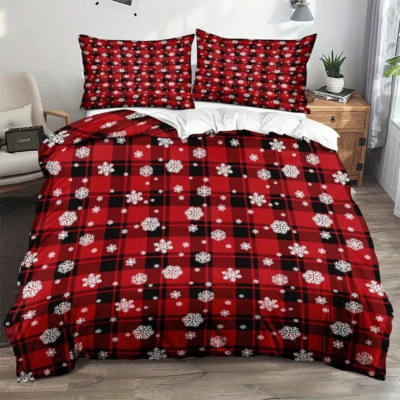 Housse de couette 200x200 rouge flocon de neige pour une ambiance chalet