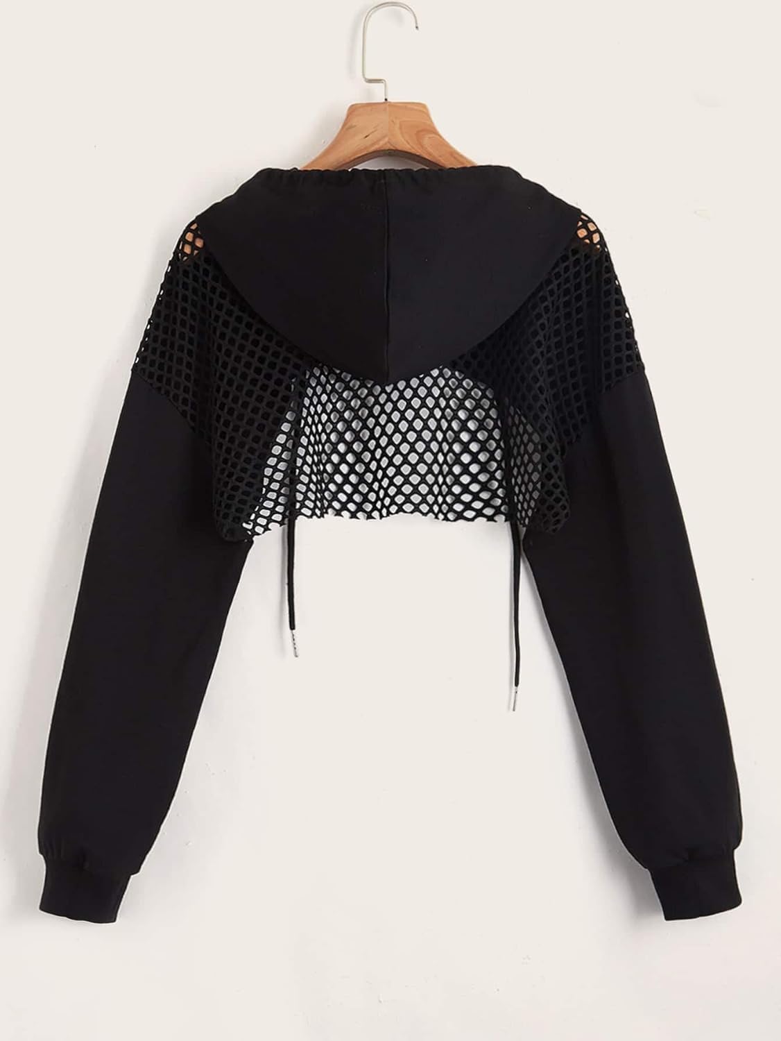 COZYEASE Women's Sports Cropped Sweatshirt Hollow Out Crop Tops Drop Shoulder Drawstring Pullover Cropped Hoodie - Image 3