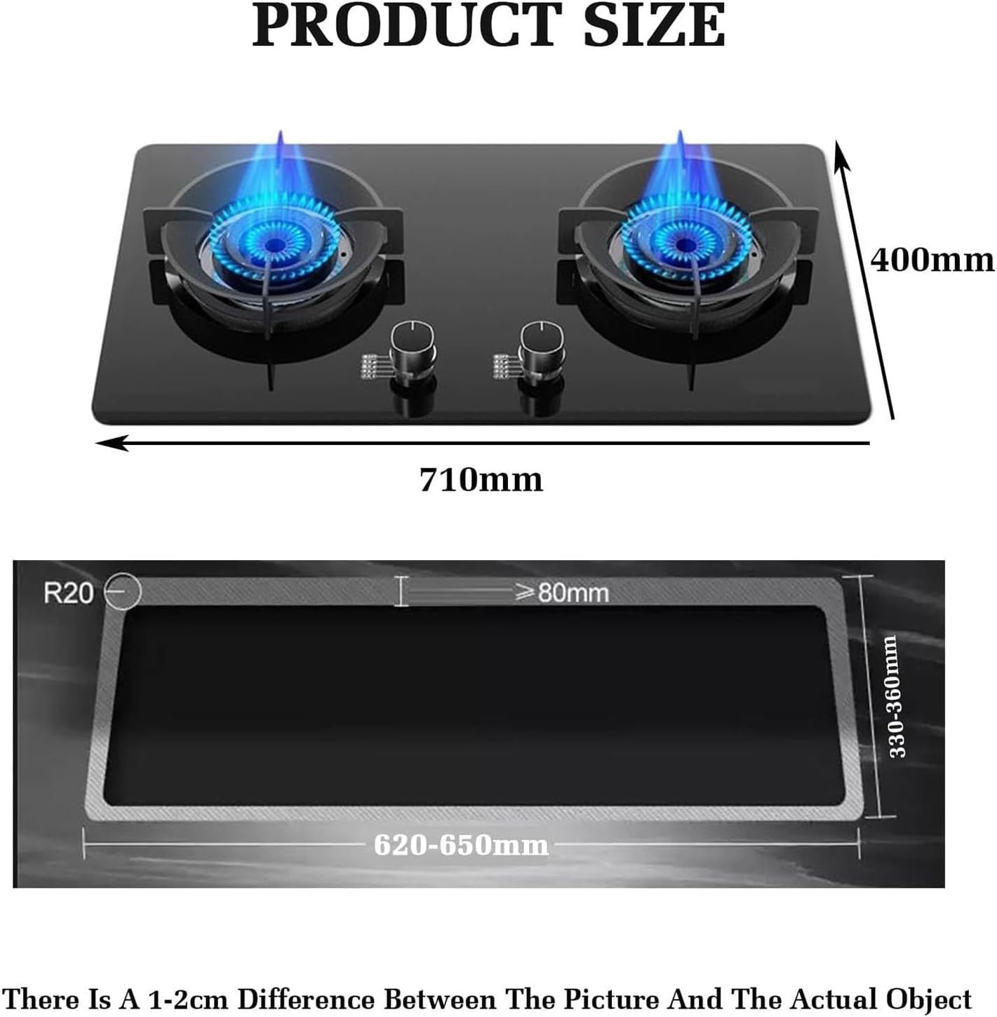 2 Burner Gas Cooker, 4.8KW Kitchen Counter Top Stove, Tempered Glass Removable Cast Iron Pot Holder, with Flameout Protection, for Home Motor Camp Hob(LPG)(LPG)
