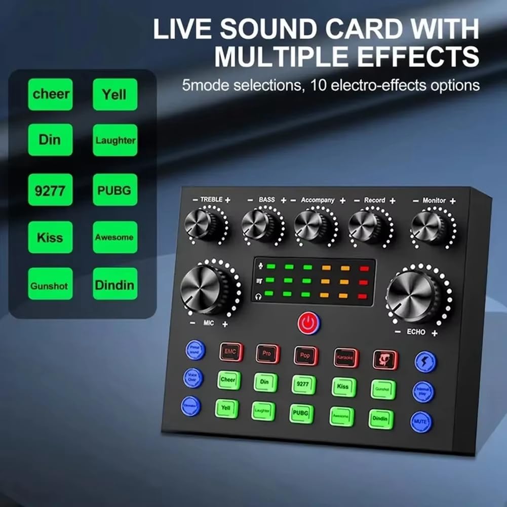 V8S Live Sound Card Podcast Equipment Bundle, con Set di Microfoni, Streaming Live di Musica/Registrazione per Dispositivo Dj Disco