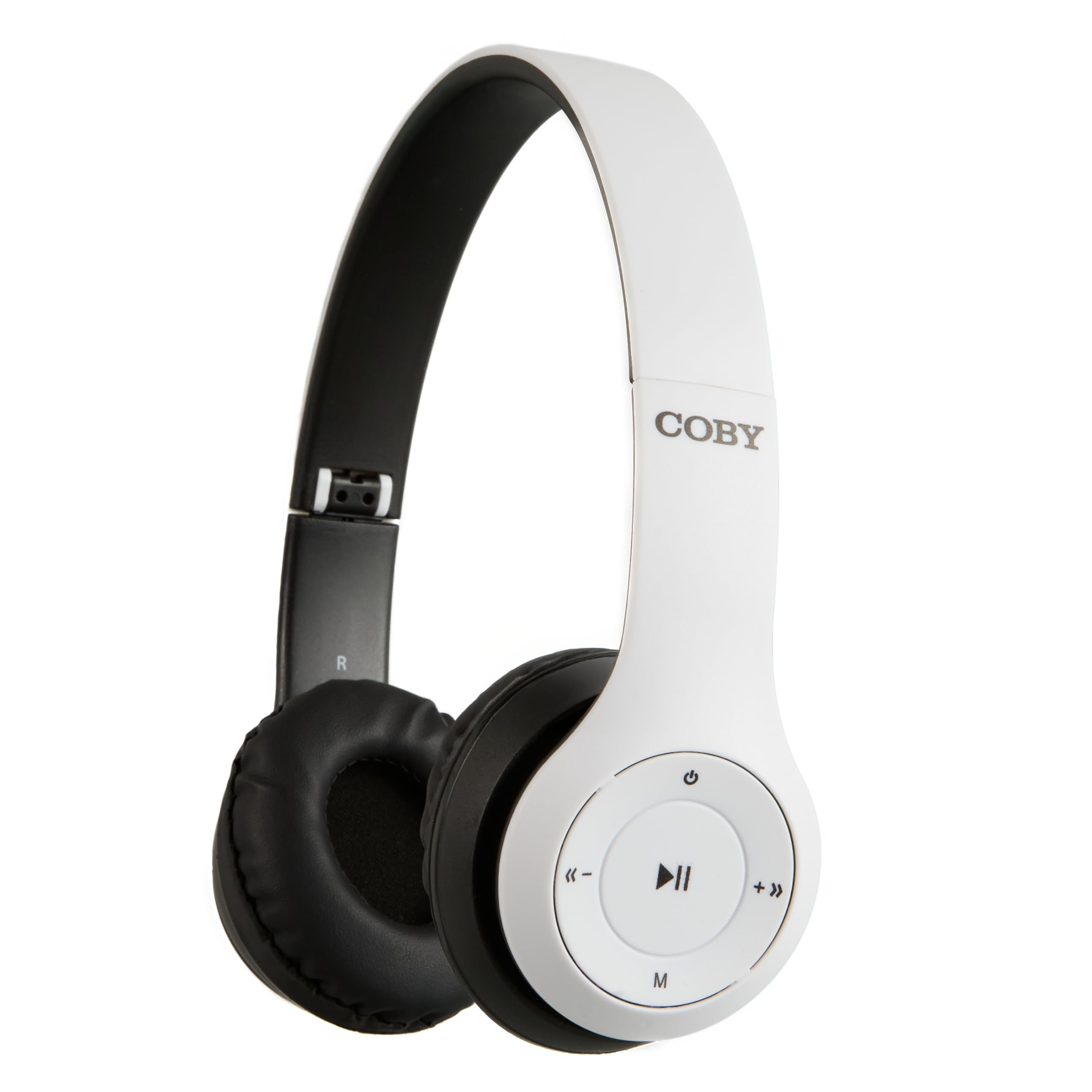 Coby Bluetooth Over-Ear Headphones Wireless Foldable Headset with Microphone, AUX Input, TF Card Slot, Hands-Free Controls, Rechargeable, 5-Hour Playback, White