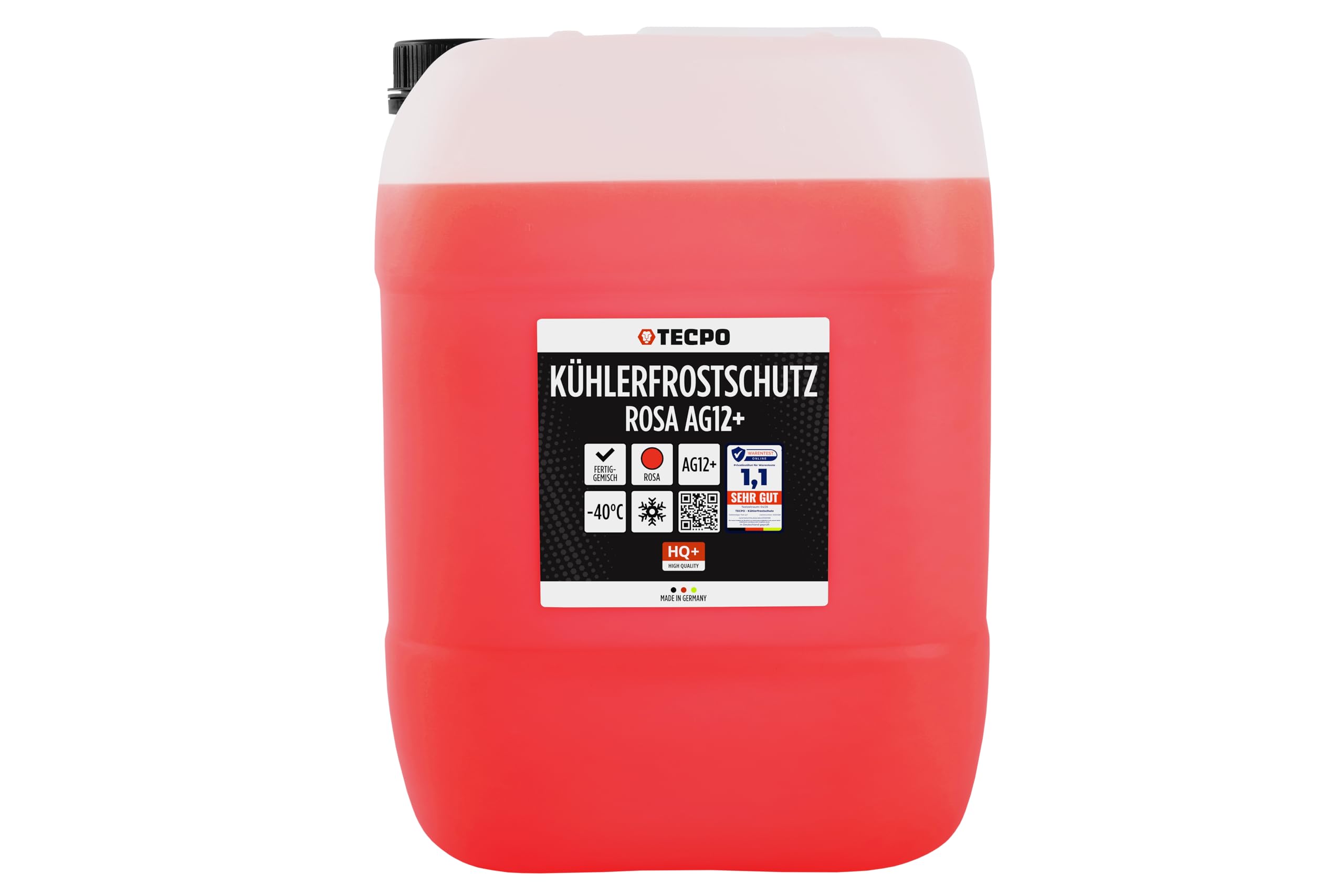 TECPO Anticongelante G12+ 20 litros listo para usar -40 °C, anticongelante para sistemas de refrigeración, protección contra la corrosión, refrigerante, protección contra sobrecalentamiento