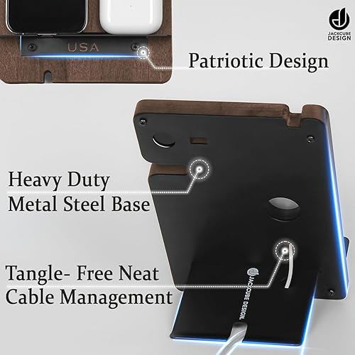Miniatura 5 de J JACKCUBE DESIGN MK243B - Estación de carga de madera, soporte de carga para reloj de teléfono, soporte organizador de mesita de noche para