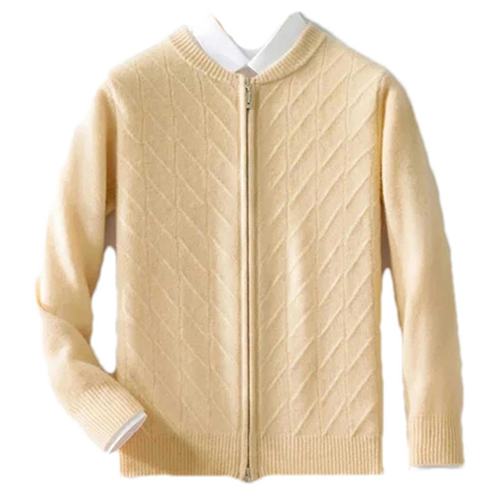Cárdigan de lana para hombre de otoño e invierno, cuello alto, color liso, abrigo grueso