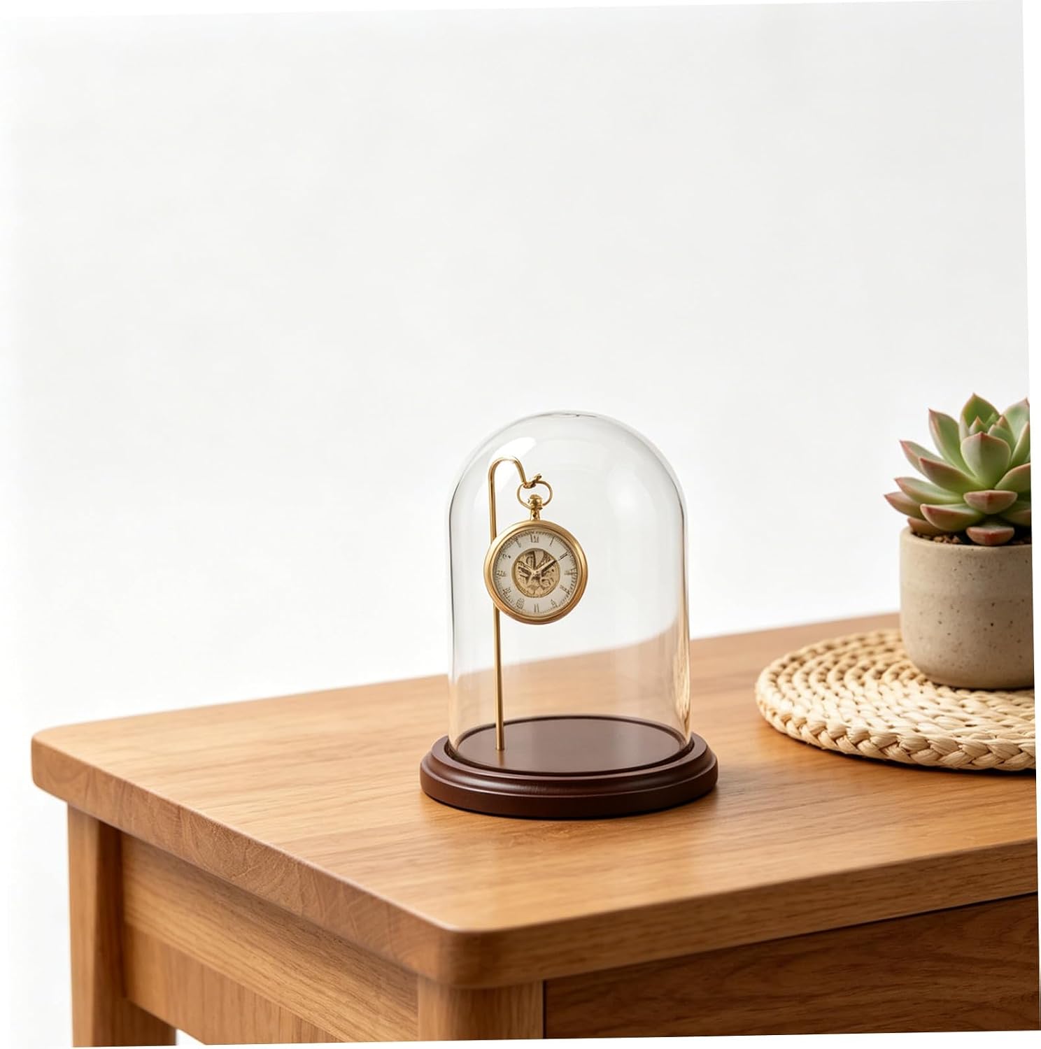 Pocket Watch Glass Display Dome with Hanging Hook, Glass Display Case with Wood Base 12x16cm, Decorative Showcase for Watches, Collectibles, and Ornaments