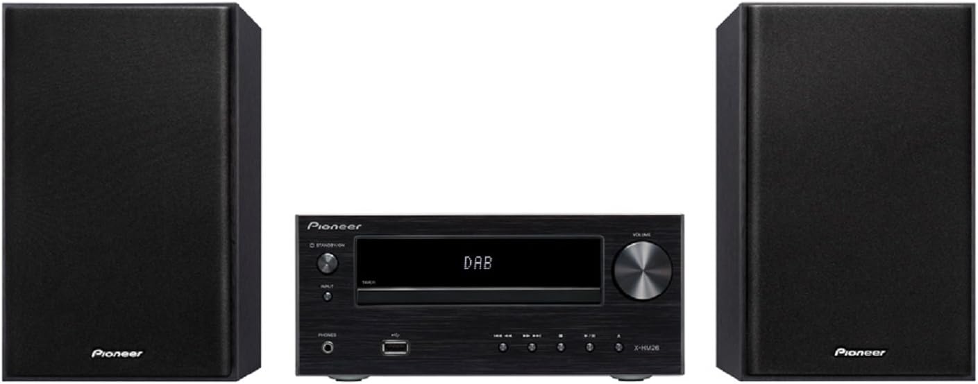 Pioneer X-HM26(B) Micro System with Two-Way Speakers (Bluetooth, FM Radio, CD, MP3-USB, Timer and Alarm Function, 2 x 15 watt) for Office, Guest or Bedroom, Black