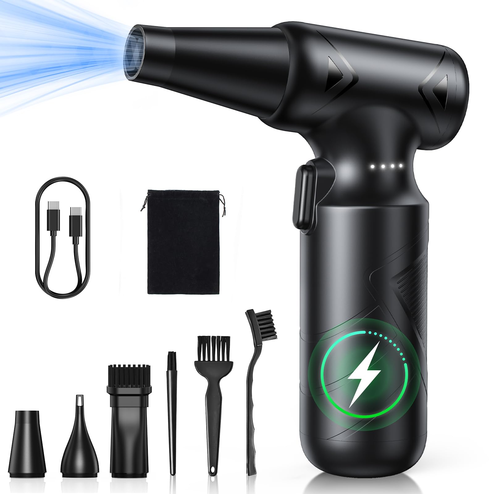 ONEWAY Compressed Air Duster Cleaner for PC, Electric Air Duster Rechargable,Cordless Reusable Air Blower Duster with LED Light,3 Gear Digital Air Duster,Replace Canned Air Duster for Laptop,Keyboard — view 8