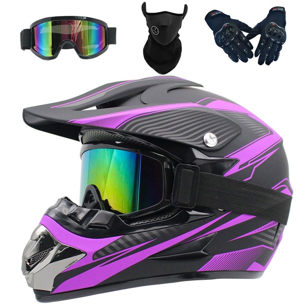 Casco da Motocross Casco ATV Offroad Casco Dirt Bike Per Giovani Unisex Casco da Moto Con Guanti Occhiali Mascherina Approvato DOT