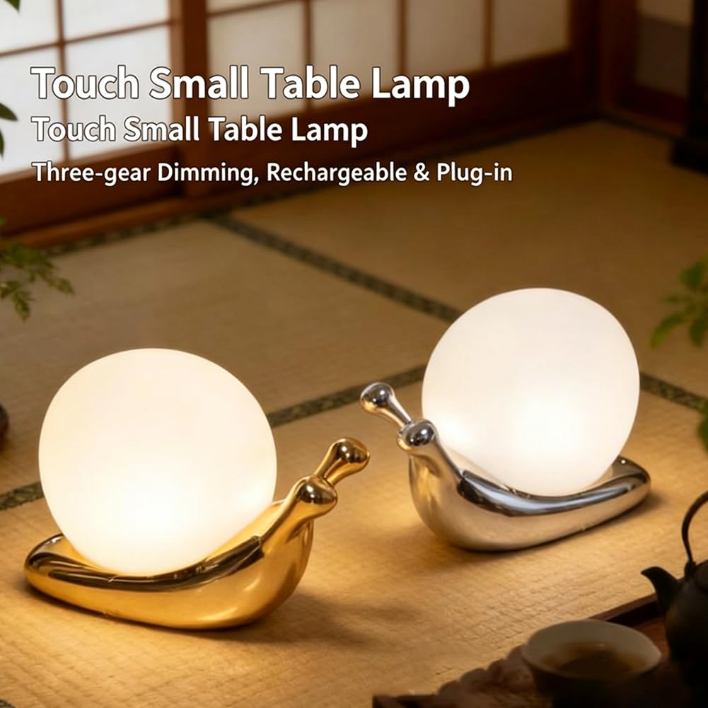 Lámpara de Mesa LED con Diseño de Animales (Caracol), Recargable, Regulable, Inalámbrica, Funciona con Batería, Luz de Noche, Carga USB, Interruptor Táctil, Lámpara de Mesita de Noche,Plata