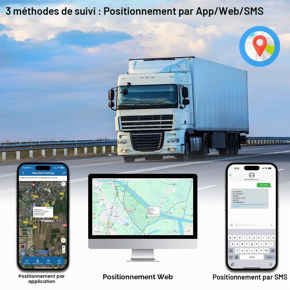 Traceur GPS Voiture Winnes Tracker Magnétique Suivi en Temps réel Localisateur avec 3000mah Batterie Rechargeable
