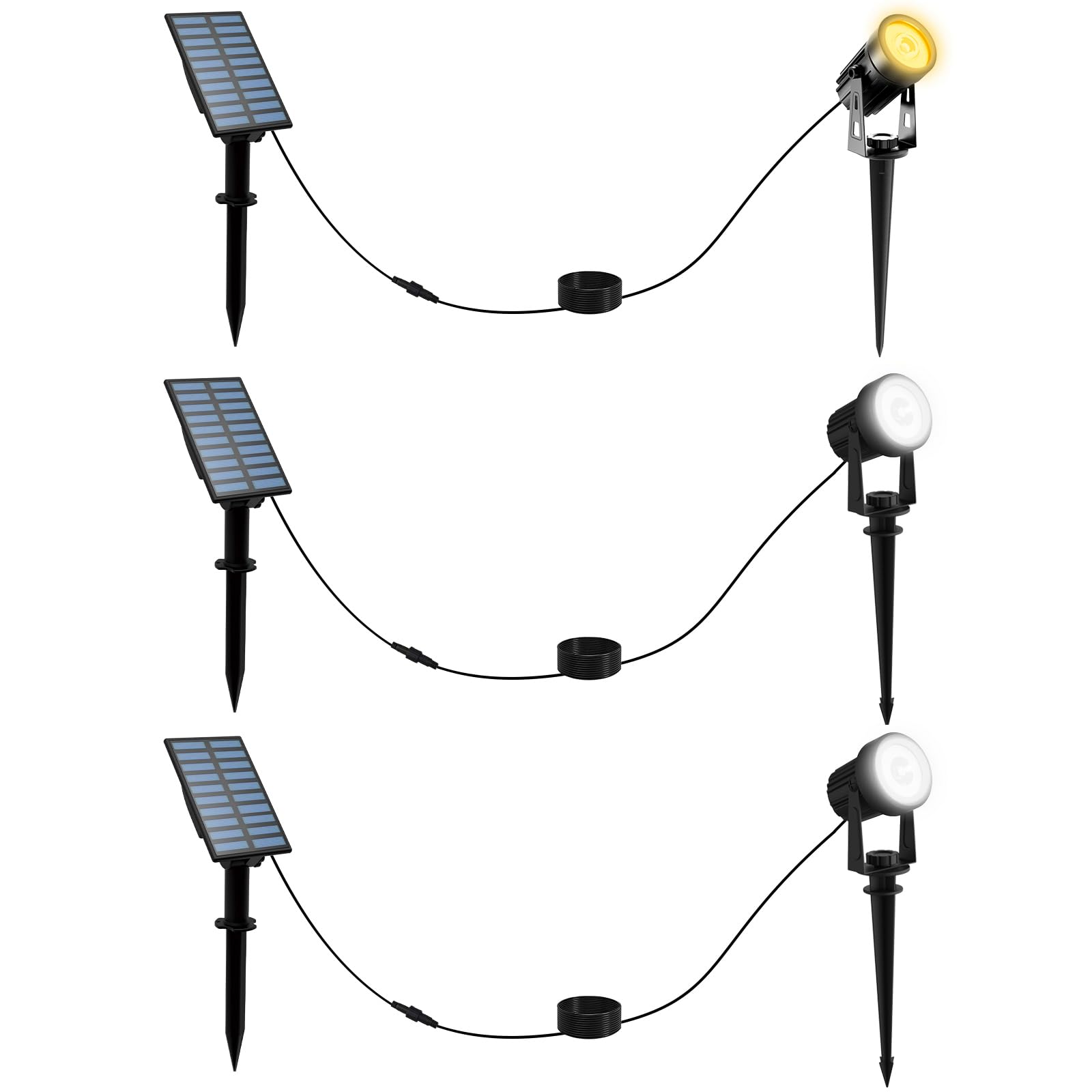 T-SUNUS 3 Pack Solar Landscape Spotlights White & Warm White, Solar Garden Spot Lights IP65 Waterproof 9.8ft Cable, 2000mAh Separated Solar Panel, Auto On/Off for Garden Driveway Pathway Pool