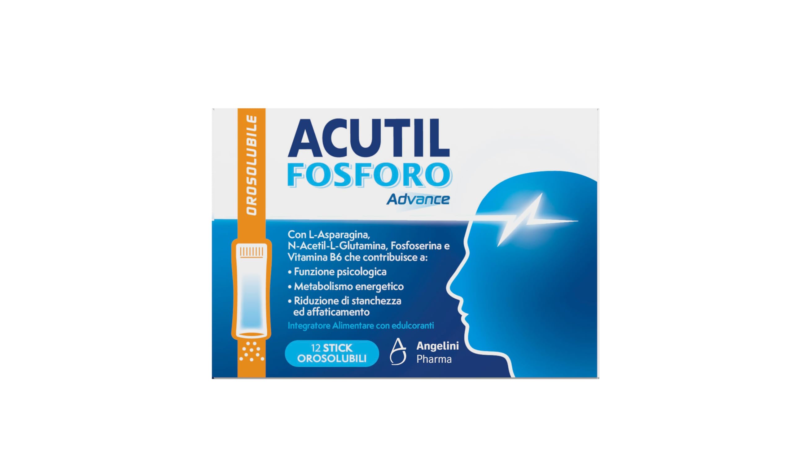 Acutil Fosforo Advance, Integratore Alimentare con Vitamina B6, L-​Asparagina, Fosfoserina e L-​Glutammina, Contribuisce a Rimanere Concentrati e a Ragionare con la Giusta Lucidità, 12 Stick Orosolubili