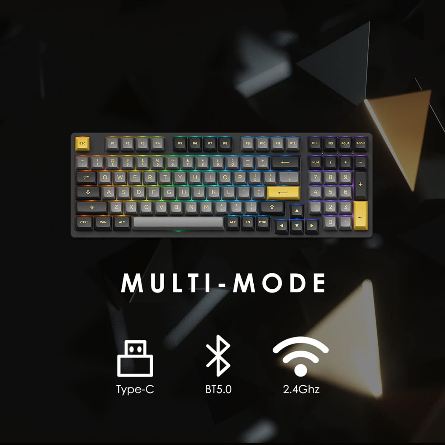 Akko Black&Gold 3098 98-Key RGB Hot-swappable Mechanical Gaming Keyboard, 2.4G Wireless/Bluetooth/Wired with PBT Double-Shot Keycaps for Mac & Win (3098B, CS Silver) …