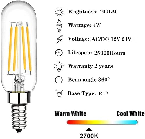 Miniatura 9 de Bombilla LED de bajo voltaje de 12 V 24 V con base E12, punta de llama, equivalente a 40 vatios, blanco cálido, 2700 K, para iluminación de paisaje