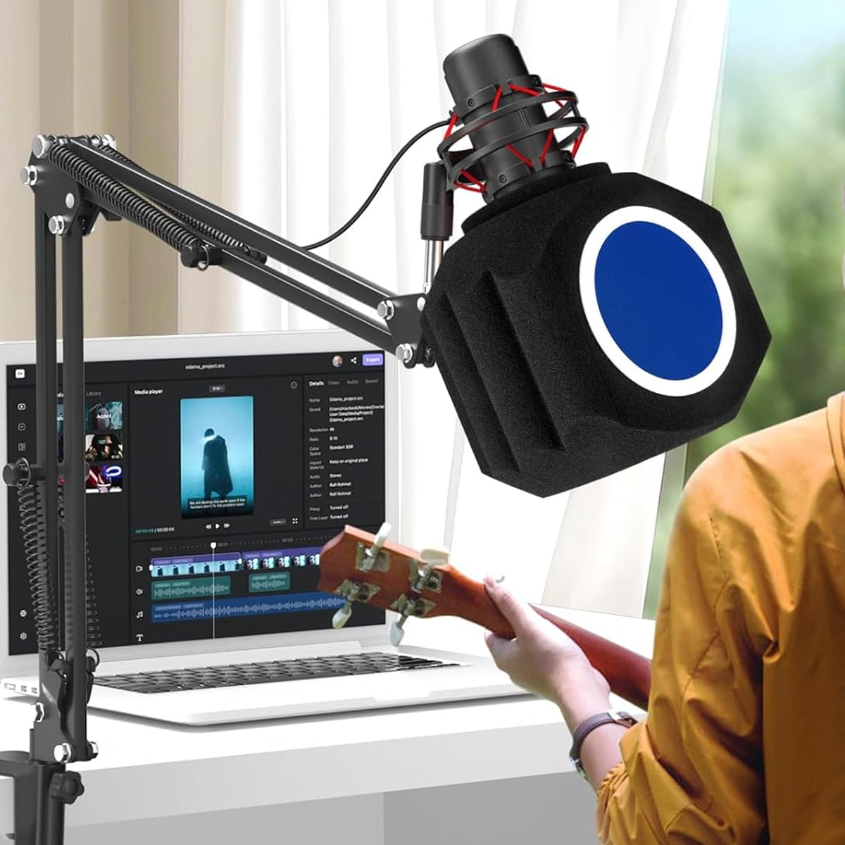 Teron Pare-vent pour micro, bouclier d'isolation de microphone avec filtre anti-pop pour studio, artistes voix off, créateurs de contenu