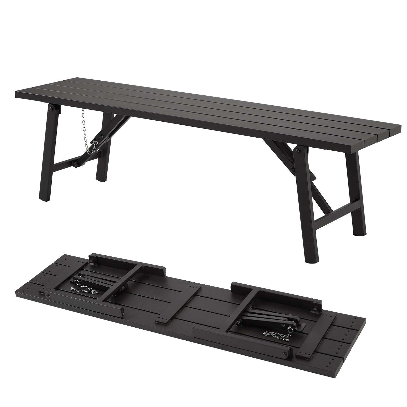 Outdoor Folding Benches, All-Aluminum Garden Bench, Weatherproof Bench for Patio, Porch, Backyard or Garden, Black