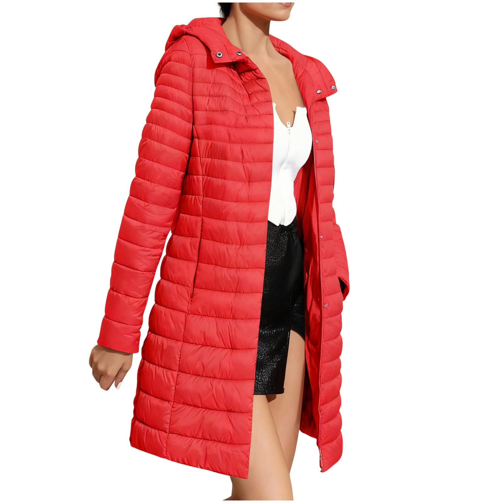 Doudoune légère pour femme – Doudoune à capuche pour femme, manteau d'hiver long en coton doux, rembourré matelassé, coupe-vent, résistant à l'eau, isolé, pour la marche et la randonnée