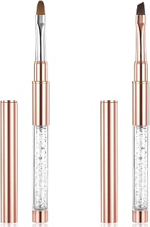 Nail Art Clean Up Brushes, 2 Pcs Oval & Fine Angled Gel Nail Brushes for Nails Art Design Painting DIY and Cleaning Polish Mistake on the Cuticles, Rhinestone Handle
