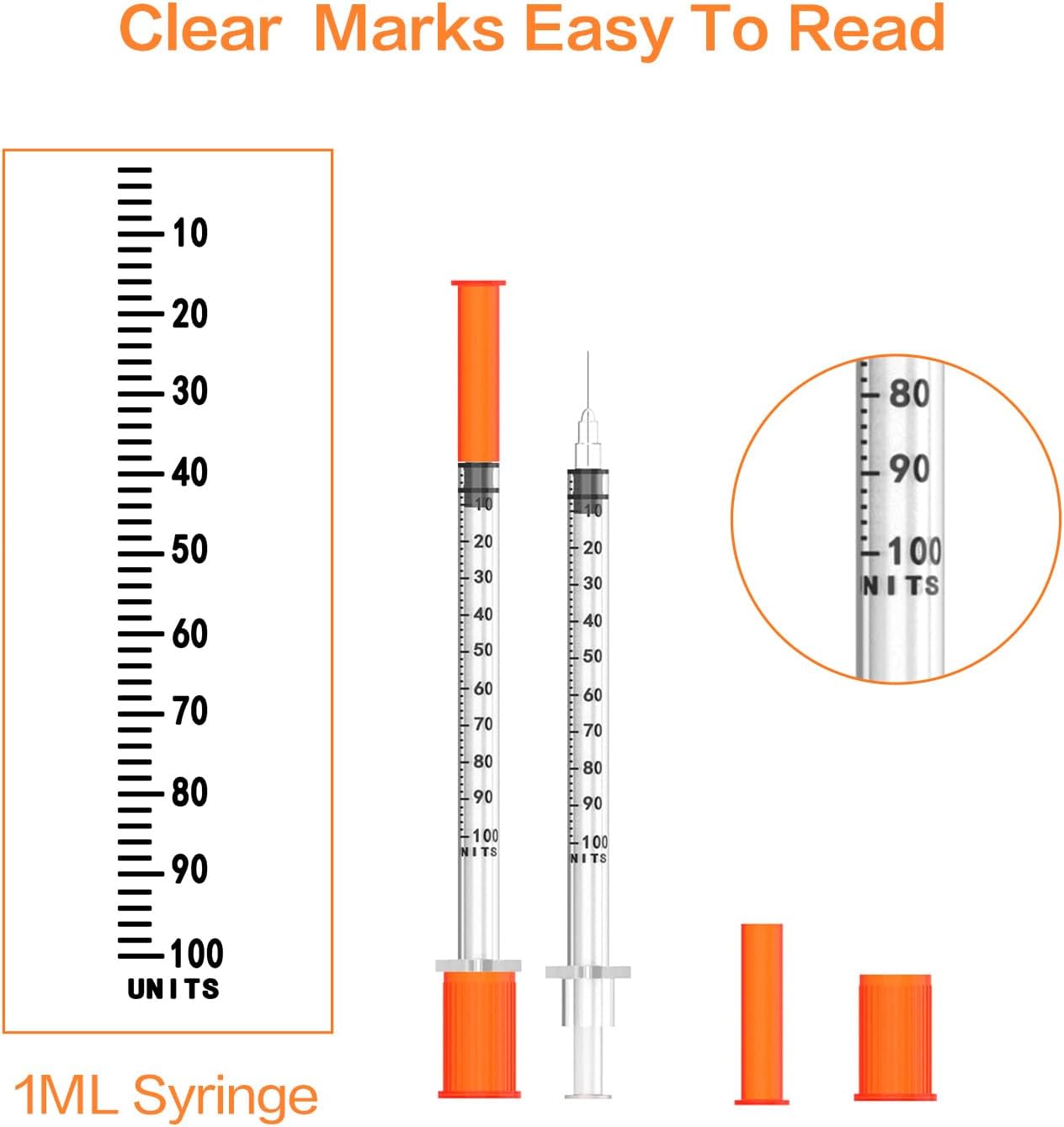 U-100 Syringes with Needle 30G 1/2" 1ml/cc, Individual Wrapped, 100PACK