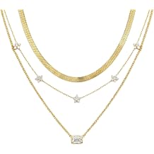 Coolkin 3 PCS Women Gifts Layered Gold Necklace for Women,14K Gold Plated Dainty CZ Pendant Layering Gold Necklaces Set Chain Choker Cubic Zirconia Necklace Trendy Jewelry Gifts